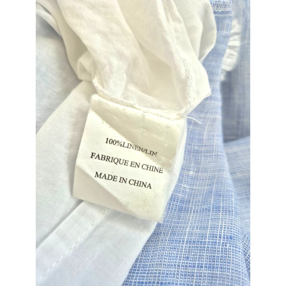 French Curve Linen Dress Sz S Lt Blue Short Sleeve Fringe Coastal Cowgirl Boho - Picture 4 of 8